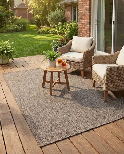 Vista 123 de Rugs.com Outdoor Solid Collection - Alfombra de pelo plano beige de 2 x 3 pulgadas, perfecta para entradas, cocinas, rincones de desayuno, piezas