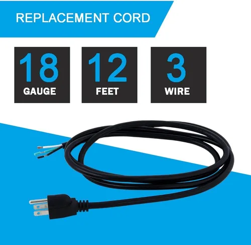 Vista 2 de Cable de alimentación de 12 pies 18 AWG Pigtail de 3 clavijas de extremo abierto de cableado SJT Cable de alimentación de repuesto resistente NEMA