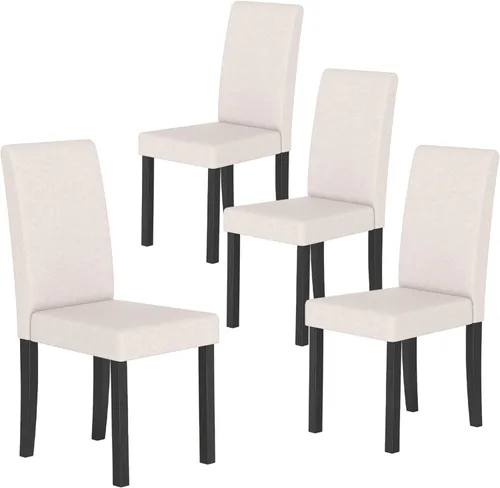 Vista 11 de COSTWAY Juego de 2 sillas de comedor sin brazos de tela, sillas laterales tapizadas de cocina con patas de madera de goma, asiento acolchado y Beige