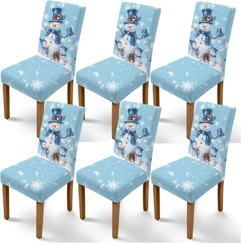 Vista 38 de Rnyleeg Fundas de silla de Navidad para sala de estar, diseño de muñeco de nieve azul, estampado de pájaros, fundas para sillas de comedor, 1