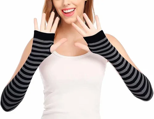 Vista 4 de Mesyo Guantes góticos sin dedos largos calentadores de brazo de punto para el pulgar guantes elásticos 4 Pares #3