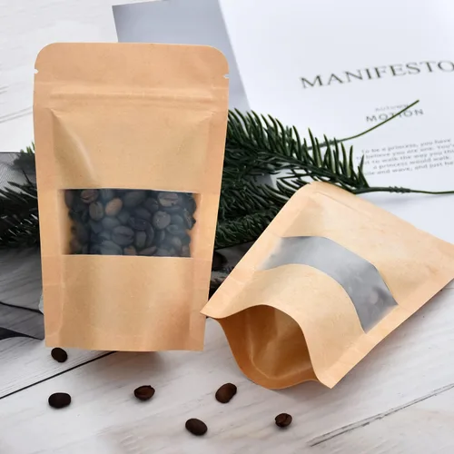 Vista 7 de BEISHIDA Paquete de 100 bolsas resellables de papel kraft de 3.5 pulgadas con ventana transparente, pequeñas bolsas herméticas sellables con calor