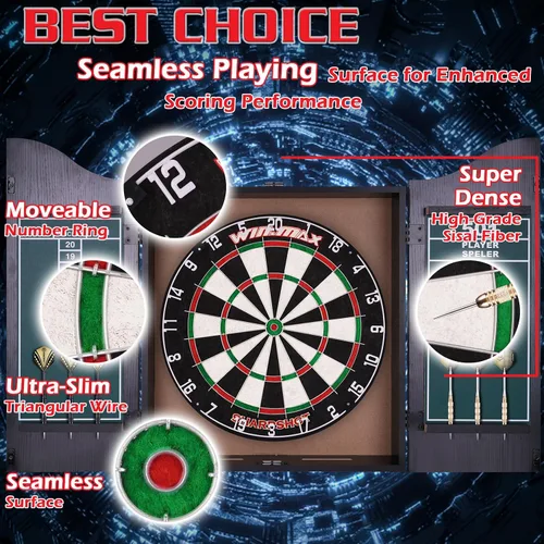 Vista 2 de WIN.MAX Dart Board - Bristle Steel Tip Dartboard with 12 Metal Darts