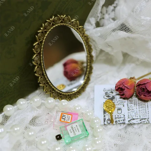 Vista 7 de iLAND Espejos para casa de muñecas, accesorios en miniatura para casa de muñecas a escala 1:12, mini espejo de vidrio con marco de metal
