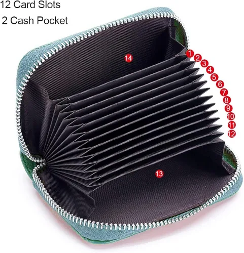 Vista 3 de Tarjetero RFID de cuero genuino para tarjetas de crédito con cremallera Moderno