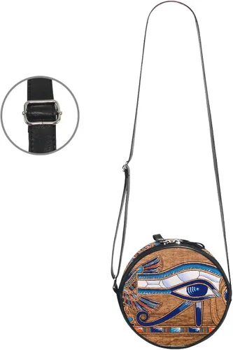 Vista 3 de WellLee Antiguo Papiro Egipcio Representación Horus Eye Bolso bandolera redondo