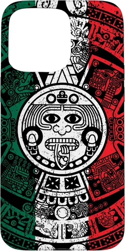 Vista 31 de Funda para iPhone 17 con calendario maya azteca con diseño de piedra solar envejecida de la bandera de México