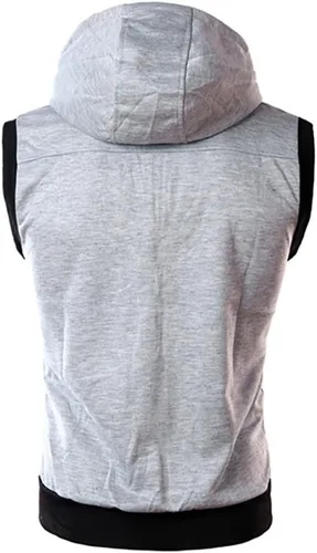 Vista 2 de Camiseta sin mangas con capucha para hombre, sin mangas, con cremallera, para entrenamiento, camiseta muscular, chalecos, chaqueta, Z3-gris