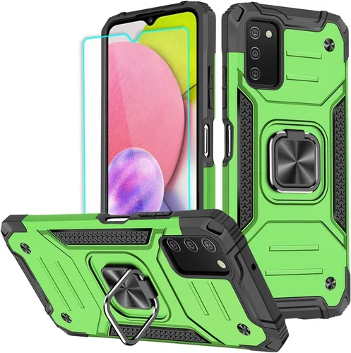 Vista 13 de HNHYGETE Funda para Samsung Galaxy A03s, Samsung A03s, con protector de pantalla HD, soporte giratorio de grado militar de 360° (resistente) a Negro