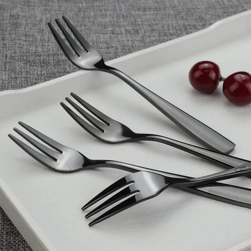 Vista 4 de Teyyvn Tenedor de postre de 16 piezas, tenedor de 3 dientes de acero inoxidable, tenedores para aperitivos, negro Appetizer Forks, 5.98 Inches