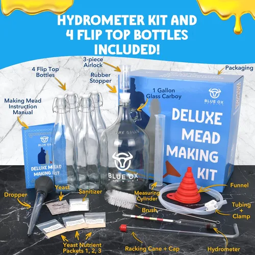 Vista 2 de DELUXE - Kit de fabricación de hidromiel con botellas de almacenamiento, hidrómetro y nutrientes adicionales de levadura, kit de elaboración de vino