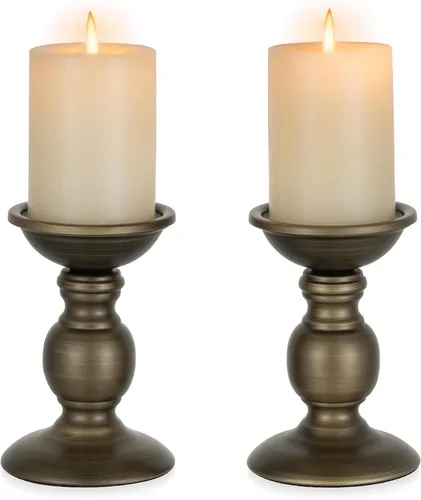 Vista 12 de NUPTIO Pillar Candle Holder Brass: Gold Tall Candles Stand for 3" Pillars Latón