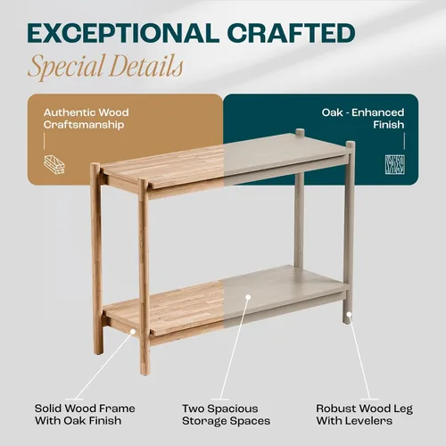 Vista 3 de Bme Lyra - Mesa consola, madera maciza pura con acabado de roble, mesa de entrada y pasillo, capacidad de 297 libras, niveladores ajustables, fácil