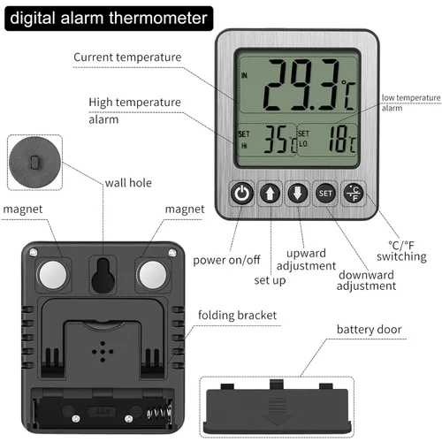 Vista 3 de 2 piezas Termómetro de Refrigerador Alarma de Congelador Termómetro Digital de Congelador Termómetro de Refrigerador con Sensor Extra Alarma de Negro