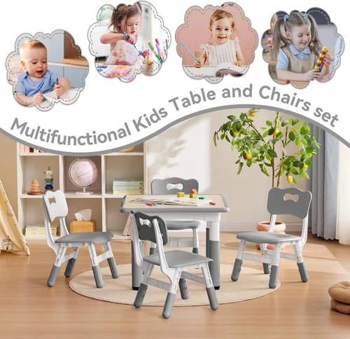 Vista 5 de GITAWUSA Juego de mesa y sillas de estudio para niños, juego de mesa y silla ajustable en altura para niños de 3 a 8 años, mesa de arte para niños