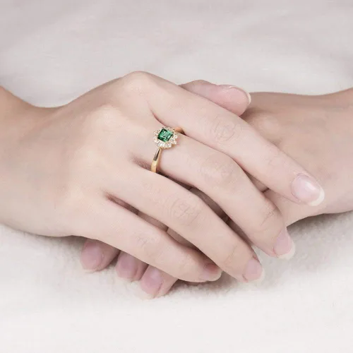 Vista 5 de Lanmi Anillo de oro amarillo de 14 quilates con diamantes naturales de esmeralda para mujer, compromiso de compromiso de boda, aniversario