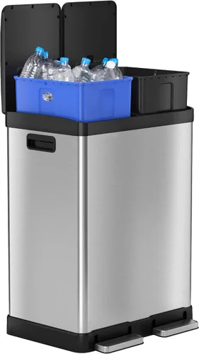 Vista 3 de iTouchless SoftStep Bote con cubos de basura y de reciclaje, 16 gal., sistema doble de control de olor, acero inoxidable, 2 cubos extraíbles