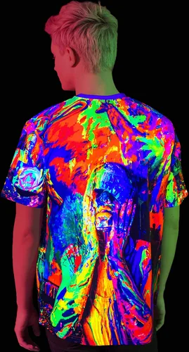 Vista 4 de aofmoka - Camiseta ultravioleta hecha a mano, reactiva a luz negra, con impresión decorativa