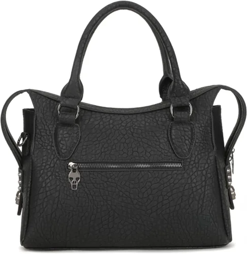 Vista 4 de Bolso de mano y monederos PU Satchel Skull Rivet Hombro Tote Top Handle Bag Negro Remache de calavera