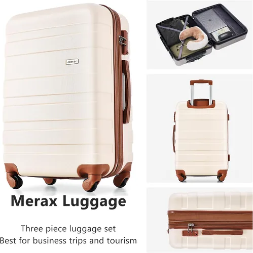 Vista 4 de Merax 3 piezas expandible Abs Hardshell Equipaje Sets Spinner Wheel Maleta TSA Lock Suit Case, Marfil marrón, Merax 3 piezas expandible Abs