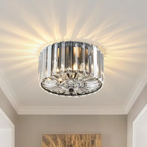Vista 9 de Large Crystal Ceiling Light, 17.5" Black K9 Crystal Flush Mount Ceiling Light, 4-Light Round Luxury Light Fixture for Dining Room, Bedroom, Hotel