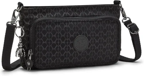 Vista 4 de Kipling Bolso bandolera Myrte para mujer, bolso metálico convertible, bolso de mano de nailon y bolsa de cintura, Signature Emb, Firma Emb