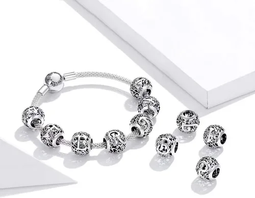 Vista 3 de Presentski - Abalorio de plata de ley 925 para pulseras collar inicial alfabeto calado letras alfabeto alfabeto letras letras A-Z