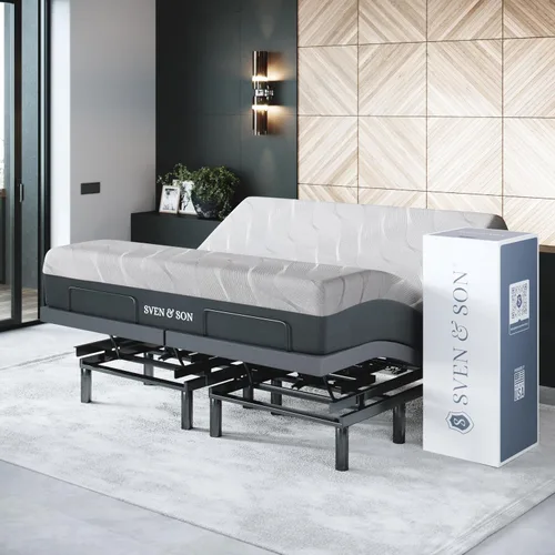 Vista 11 de Sven & Son Bliss Base de Cama Ajustable Solo Armazón, Elevación de Cabeza y Pies, Soporte Lumbar, Inclinación de Cabeza-Almohada, Masaje, Luces