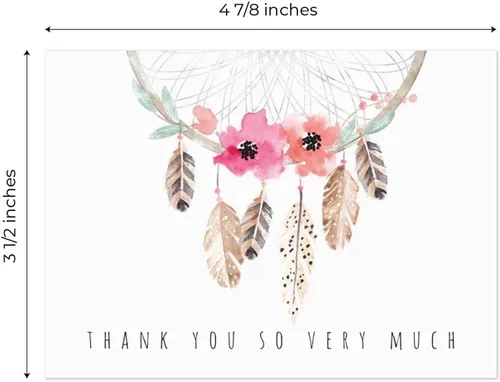 Vista 5 de Boho Spirit tarjeta de agradecimiento surtidas – Set de 36 interior en blanco – 6 Diseños interior en blanco – de tarjetas con sobres blancos
