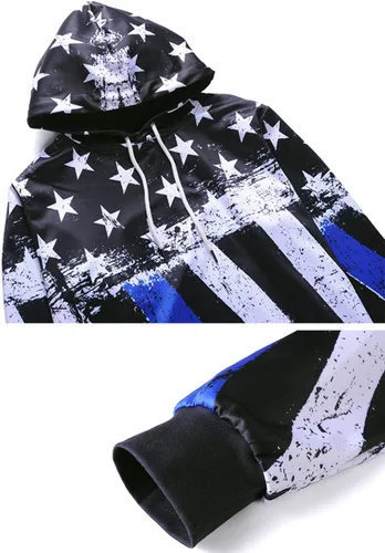 Vista 4 de Sudadera holgada con capucha para hombre con estampado de bandera estadounidense divertido estampado a rayas con cordón