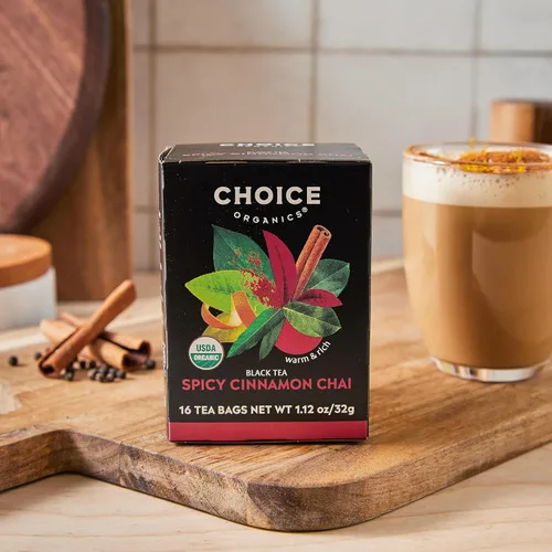 Vista 4 de Choice Organics - Té orgánico picante de canela Chai (paquete de 3) - Rainforest Alliance - Contiene cafeína - 48 bolsas de té negro orgánico