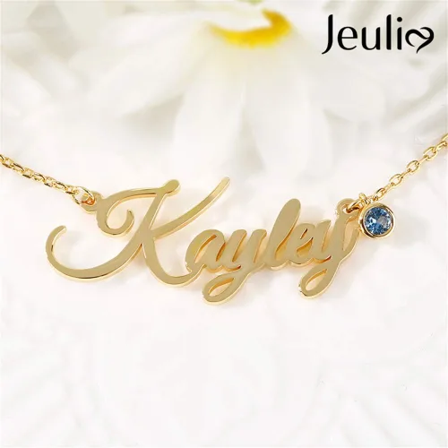 Vista 3 de Jeulia Collar con nombre de plata de ley con piedra de nacimiento romántica, regalo para adolescentes, niñas, novias, mujeres con caja de joyería