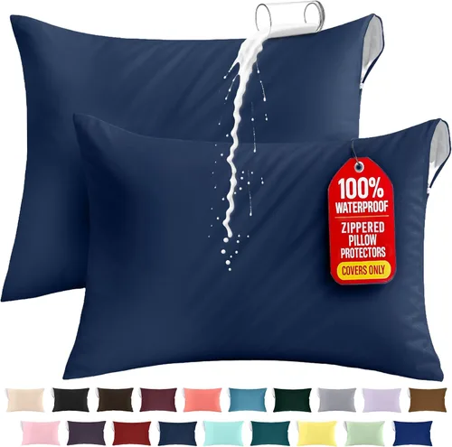 Vista 30 de Utopia Bedding Protector de almohada impermeable, con cremallera, paquete de 2, beige, estándar, funda de almohada a prueba de chinches, de 20 x 26