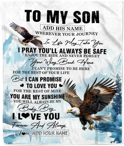 Vista 9 de Manta Personalizada "To My Son" de Mamá y Papá Regalos para Hijo que Va a la Universidad Cumpleaños Graduación Navidad Regalo Personalizado Manta