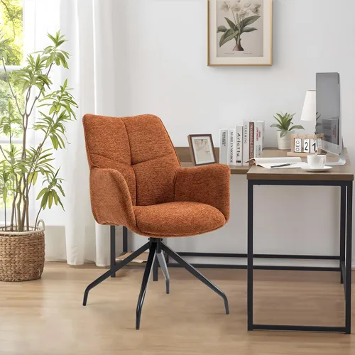 Vista 6 de Sillas de escritorio de oficina con patas de metal, silla de tocador tapizada con ruedas, silla giratoria de oficina en casa con respaldo ergonómico