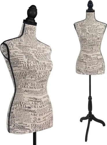 Vista 10 de Maniquí de torso femenino con soporte de trípode ajustable para exhibición de vestidos y joyas (beige)