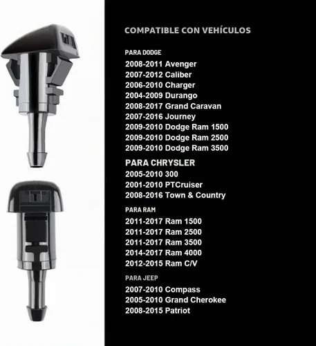 Vista 2 de Kit de boquillas para limpiaparabrisas delantero 42 en 1 compatible con Chrysler Dodge Jeep Ram reemplaza al OEM # 4805742AB, 5116079AA