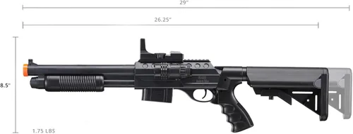 Vista 6 de M0581 Bomba de acción de Airsoft escopeta con alcance, luz y construcción duradera de ABS con grúa
