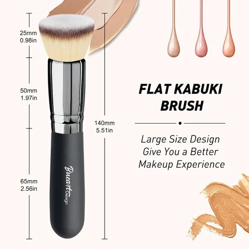Vista 3 de Bueart Design Brocha de maquillaje para base de pulido de parte superior plana, ultra suave, densa, Kabuki, cepillo de maquillaje para líquido