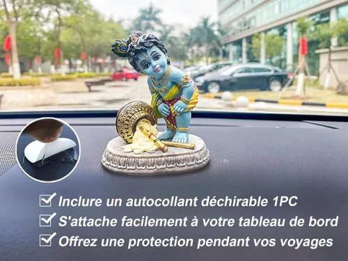 Vista 3 de Estatua de ídolo hindú de Krishna – 3.7 pulgadas de alto pequeño ladrón de mantequilla Makhan para decoración de tablero de automóvil, regalo