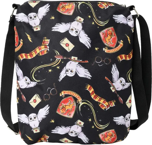 Vista 2 de Harry Potter Bolso cruzado Hogwarts Gryffindor con estampado de pasaporte de viaje Negro