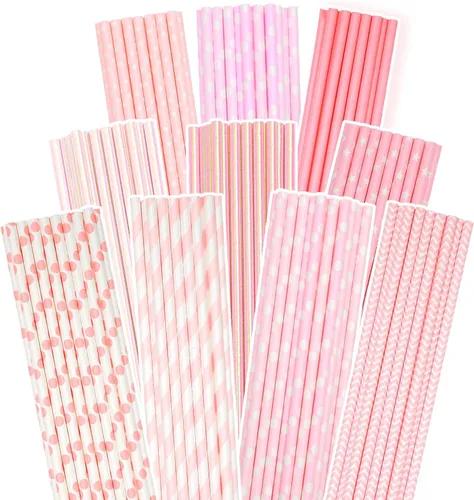 Vista 16 de qiqee Pajitas de papel negro, 150 pajitas desechables a granel (10 patrones negros, biodegradables, desechables, 7.75 x 0.25 pulgadas)