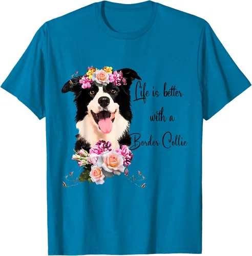 Vista 7 de Life is Better With a Border Collie - Camiseta de perro lindo con flores, gris, S Gris Oscuro