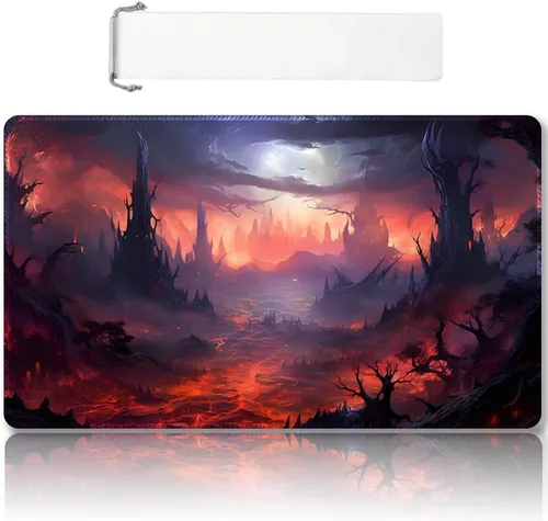 Vista 23 de Tapete de juego MTG cosido de alta calidad con zonas y respaldo de goma antideslizante, tapete de juego TCG para MTG y otros juegos de cartas, Dkt