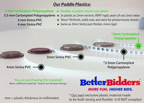 Vista 3 de 1-40, 0.079 in Cartonplast, Better Bidders Oval Shape Auction Paddle Set, 1-Piece White Plastic Fans (1-40) Q=40, (línea "BasicPRO")