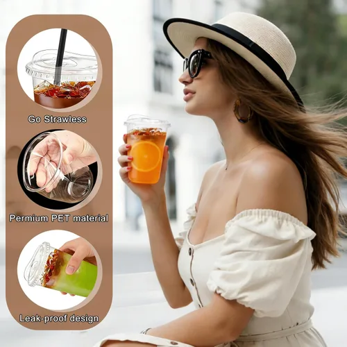 Vista 10 de Juego de 100 vasos de plástico transparente de 16 onzas con tapas para sorbos y popotes, tazas de café helado desechables con tapas para bebidas