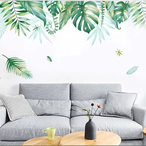 Vista 9 de Efavormart - Calcomanías de pared con hojas de palmera tropicales verdes, calcomanías removibles