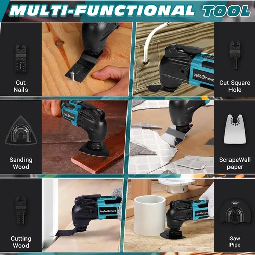 Vista 3 de Herramienta multifuncional oscilante inalámbrica compatible con batería de 18V de Makita (batería no incluida), herramienta oscilante inalámbrica
