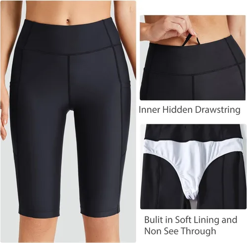 Vista 4 de baleaf Women's Swimming Shorts Long Leggings SPF UV UPF50+ High Waist Swimsuit with Pockets for Swimming Surf Beach