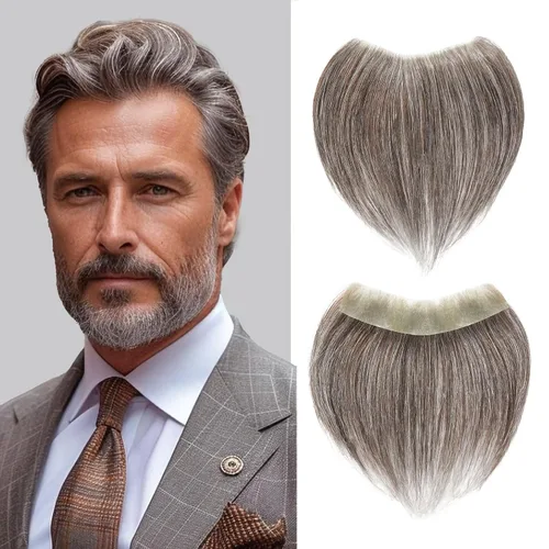 Vista 19 de Extensión frontal de cabello rubio claro para hombres, extensión de cabello lacio con pérdida de línea de cabello humano con cinta adhesiva